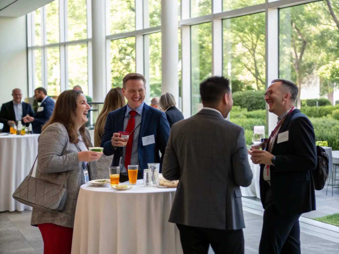A photograph of attendees networking during a lunch break at the MCP Summit, showcasing the opportunities for connection and collaboration.